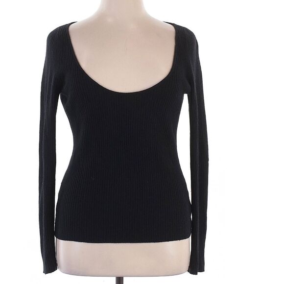 Reformation Cashmere Black Ribbed Scoop Neck Mia Cashmere Sweater XL - Picture 4 of 8